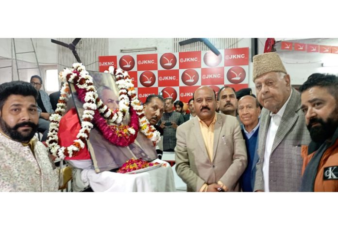 Tribute being paid to Late Sheikh Nazir by senior NC leaders in Jammu. -Excelsior/Rakesh Tribute being paid to Late Sheikh Nazir by senior NC leaders in Jammu. -Excelsior/Rakesh