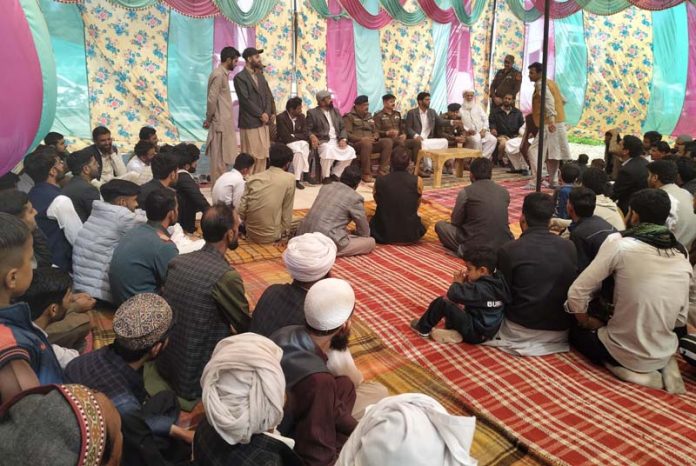 SSP Samba Varinder Singh Manhas addressing people at Palai, Samba on Monday.