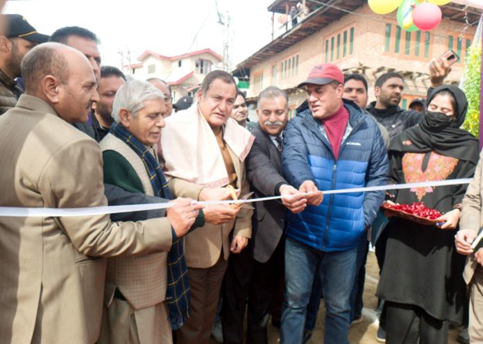 Minister Javid Ahmad Dar inaugurating Mother Block at a Nursery in Bandipora on Wednesday.