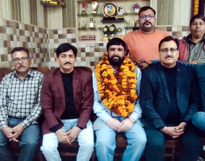 Newly elected president of Shri Guru Ravidass Sabha, Sewa Ram along with others in Akhnoor on Wednesday. Newly elected president of Shri Guru Ravidass Sabha, Sewa Ram along with others in Akhnoor on Wednesday.