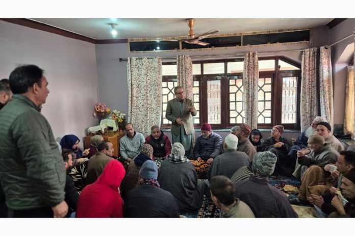 MLA Zadibal Tanvir Sadiq during his meeting with party leaders in Srinagar on Tuesday.