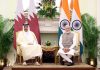 Prime Minister Narendra Modi and the Amir of the State of Qatar, Sheikh Tamim Bin Hamad Al Thani witnessing the exchange of MoUs between India and Qatar at Hyderabad House, in New Delhi on Tuesday. (UNI )