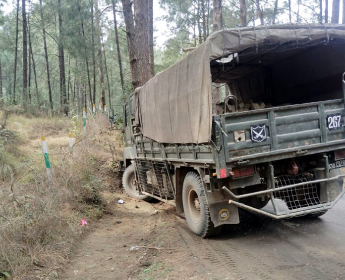 An Army vehicle which came under firing in Sunderbani sector on Wednesday.