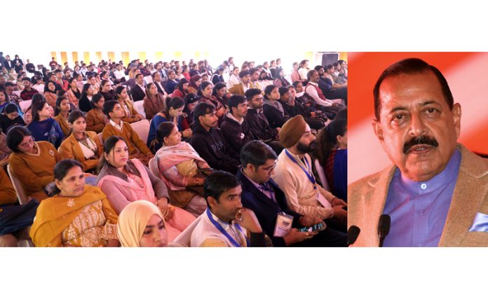 Dr Jitendra Singh speaking after inaugurating 2-day 'National Startup Festival' at Jammu on Saturday. -Excelsior/Rakesh