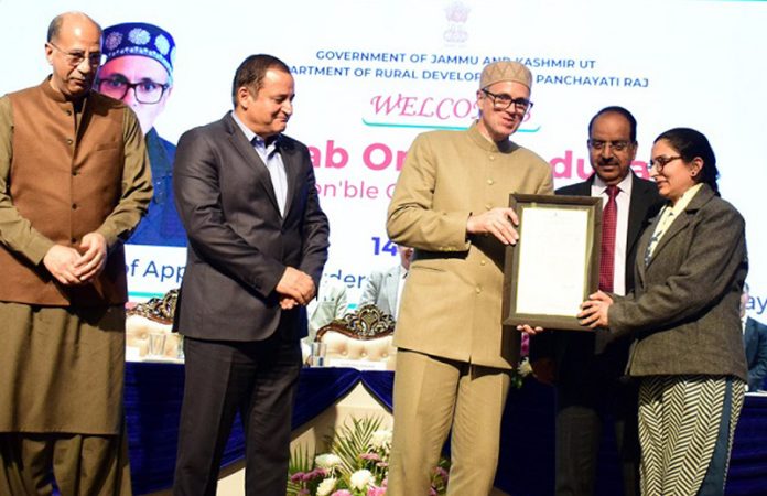 CM Omar Abdullah handing over an appointment letter to a Panchayat Secretary at SKUAST Jammu on Friday. CM Omar Abdullah handing over an appointment letter to a Panchayat Secretary at SKUAST Jammu on Friday.