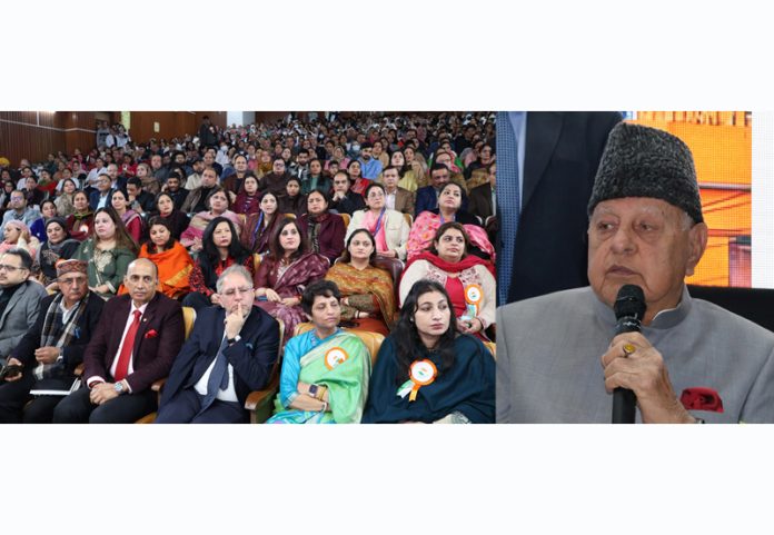 NC president Dr Farooq Abdullah addressing a function in Jammu. -Excelsior/Rakesh