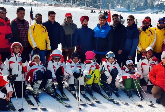 Director General of YSS, Rajinder Singh Tara with girl skiers at Gulmarg. Director General of YSS, Rajinder Singh Tara with girl skiers at Gulmarg.