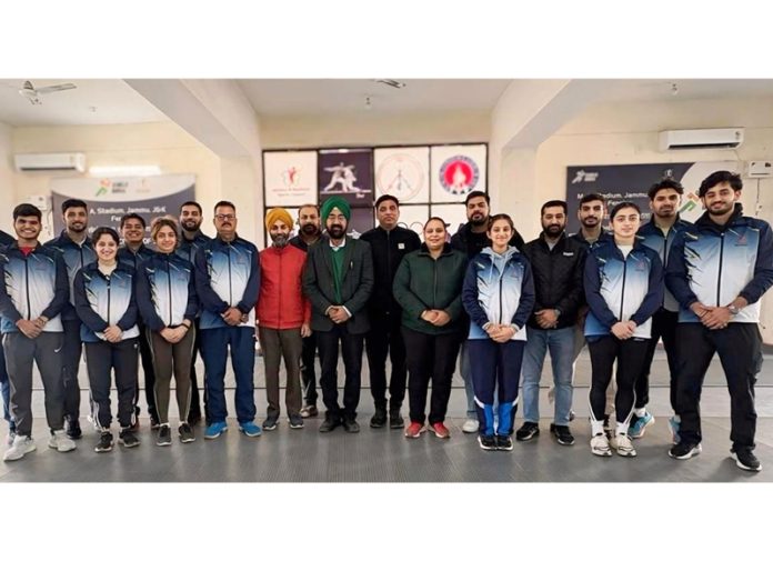 J&K Fencing team poses for a group photo with Baljinder Pal Singh, Divisional Sports Officer, J&K Sports Council in Jammu. J&K Fencing team poses for a group photo with Baljinder Pal Singh, Divisional Sports Officer, J&K Sports Council in Jammu.