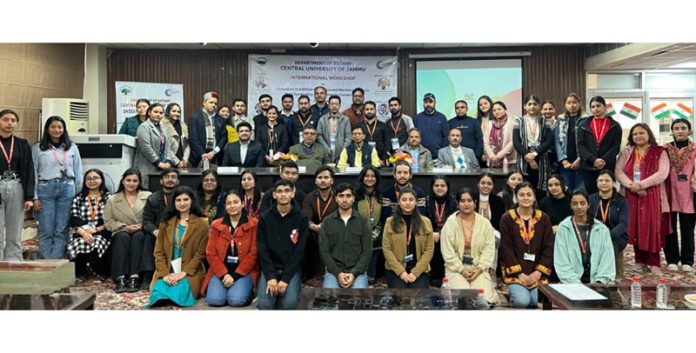 Guests, experts and participants posing together during valedictory function of a workshop at Central University of Jammu.