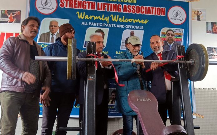 Dignitaries at the inauguration of Strength Lifting Championship in Srinagar.