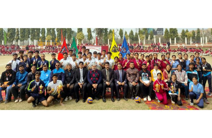 Dignitaries posing along with budding Volleyball players at MV International School. Dignitaries posing along with budding Volleyball players at MV International School.