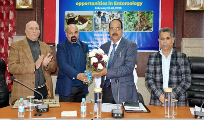 Vice Chancellor, Professor B N Tripathi felicitating Dr S K Gupta during a function held at SKUAST-Jammu on Wednesday. Vice Chancellor, Professor B N Tripathi felicitating Dr S K Gupta during a function held at SKUAST-Jammu on Wednesday.