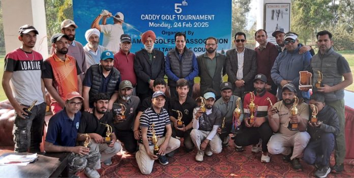 Former Minister R S Chib and others posing along with winners of the 5th Caddy Tournament. Former Minister R S Chib and others posing along with winners of the 5th Caddy Tournament.