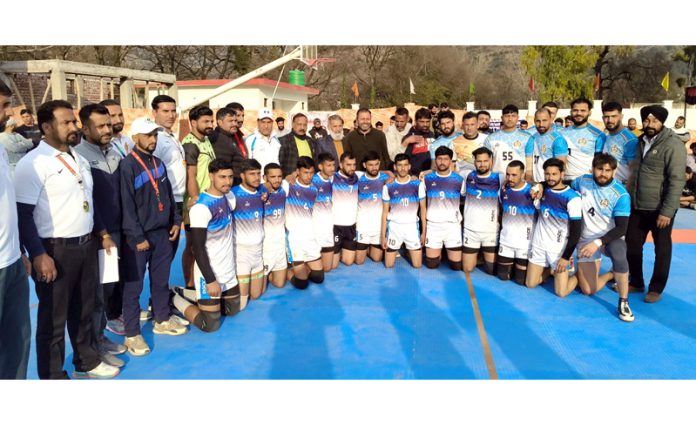 Kabaddi players posing along with dignitaries during an event at Poonch.