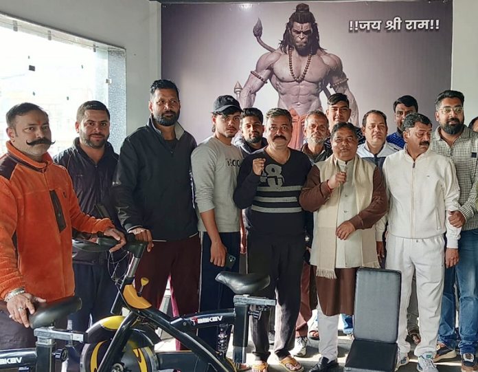 BJP President Sat Sharma and Zorawar Singh Jamwal posing for a photograph.