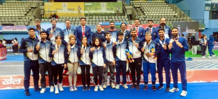 J&K Fencing team with coaches and staff after winning five medals at 38th National Games.