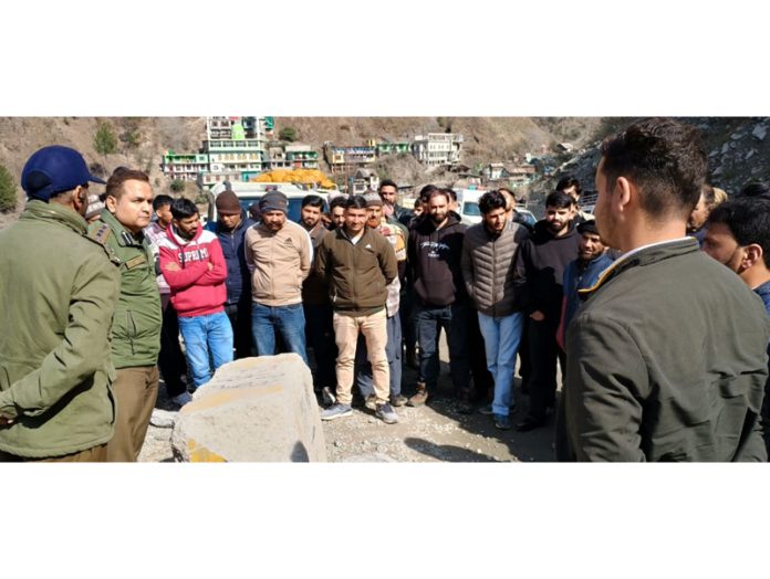 SSP Traffic NH Headquarters Ramban, Rohit Baskotra during a special drive to check pressure horns in vehicles on Wednesday. -Excelsior/Parvez Mir