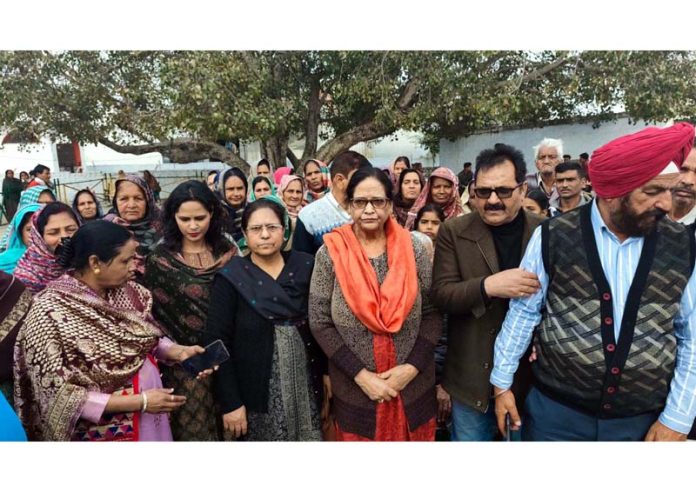 Ex-MLA Bimla Luthra with Chairman of SC Cell Vijay Lochan of NC during meeting in R S Pura.