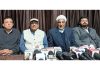 Members of Roopnagar JDA Housing Colony Welfare Association addressing press conference on Monday. -Excelsior/Rakesh