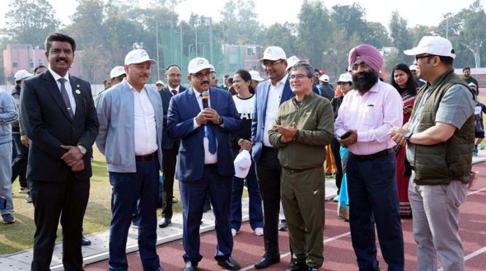 Dignitaries during an Athletics Meet organised by SBI for its employees at Chandigarh on Saturday.
