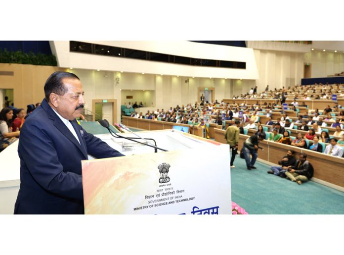 Union Minister Dr. Jitendra Singh , as chief guest, addressing the “National Science Day” commemoration at Vigyan Bhawan, New Delhi on Friday. Union Minister Dr. Jitendra Singh , as chief guest, addressing the “National Science Day” commemoration at Vigyan Bhawan, New Delhi on Friday.