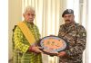 LG Manoj Sinha during meeting with DG CRPF GP Singh on Thursday.