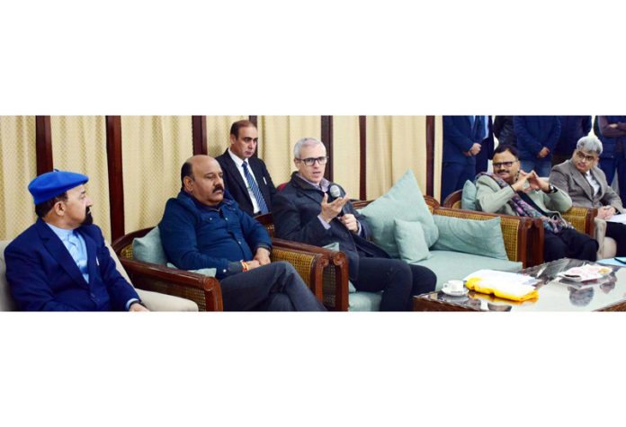 CM Omar Abdullah chairing a meeting on Saturday.