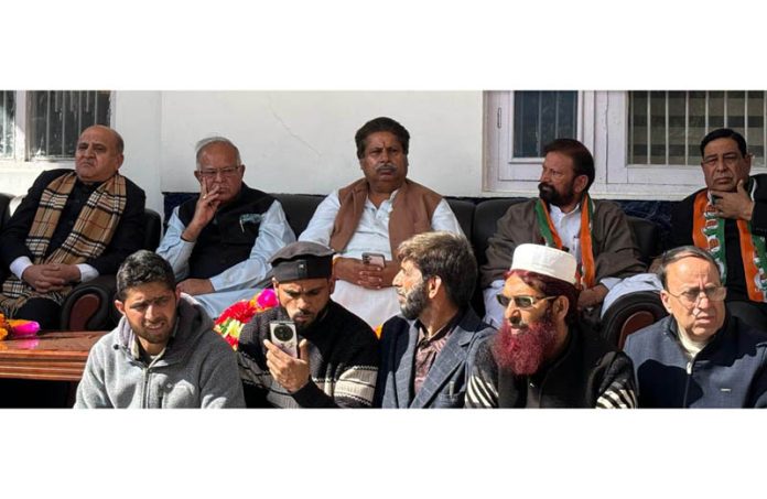 Senior Cong leaders during party convention at Doda on Tuesday.