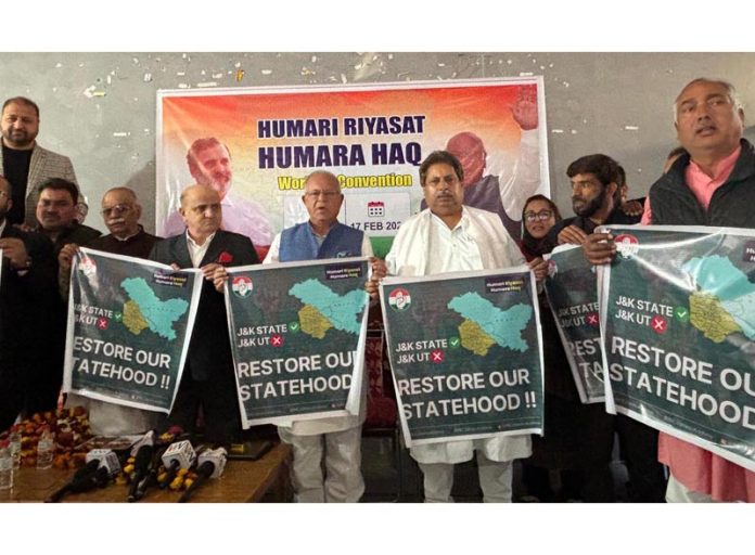 Senior Cong leaders led by JKPCC chief T H Karra launching party campaign in Ramban. — Excelsior/Parvez