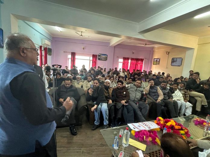 JKPCC chief Tariq Hameed Karra addressing party meeting at Kishtwar.