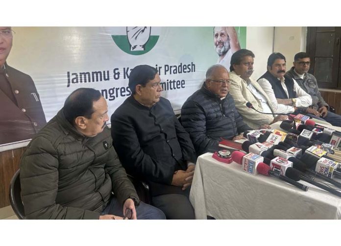 JKPCC chief T H Karra speaking to mediapersons in Jammu. -Excelsior/Rakesh