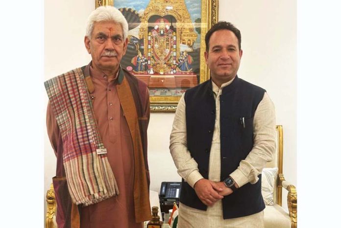 J&K BJP Gen Secy Sunil Sharma during meeting with LG. J&K BJP Gen Secy Sunil Sharma during meeting with LG.