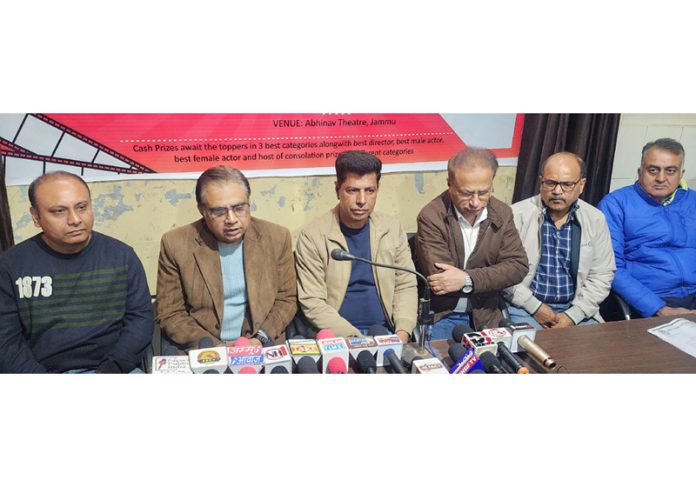 JKCA office bearers addressing media persons at Jammu on Monday.