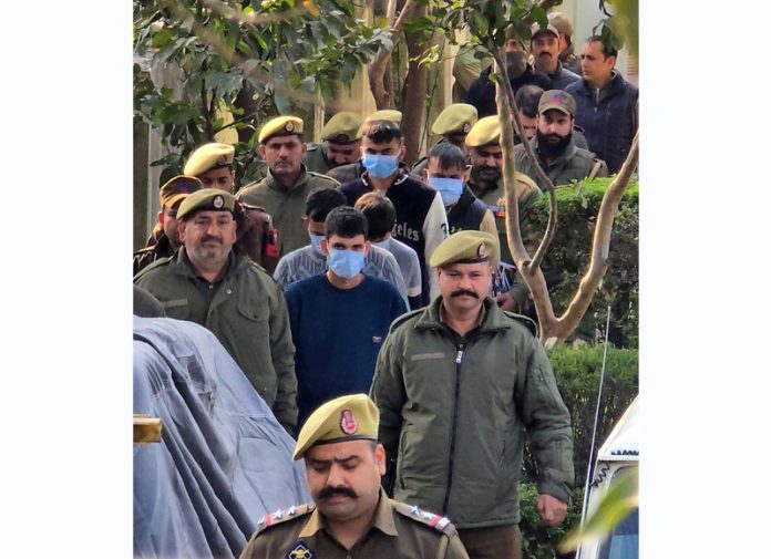 Accused in Gataru murder case being produced before CJM court on Tuesday. —Excelsior/Rakesh