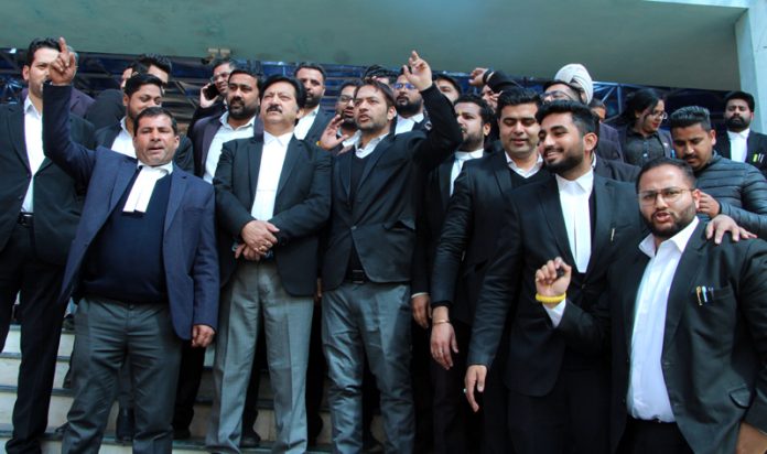 Lawyers staging protest demonstration in Jammu on Saturday. Excelsior/Rakesh