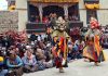 Monks of Hemis monastery performing mask dance in Leh on Wednesday.