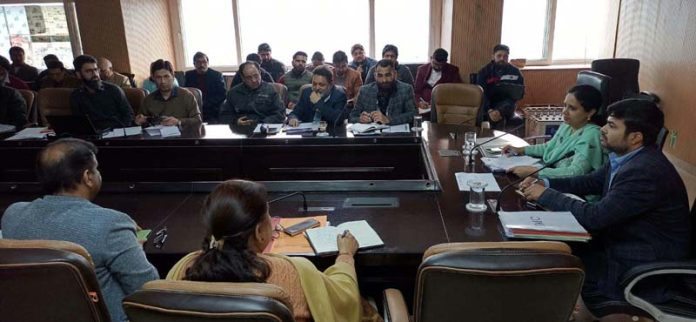 Commissioner Secretary H&UDD Mandeep Kaur chairing a meeting at JMC Conference Hall on Tuesday.