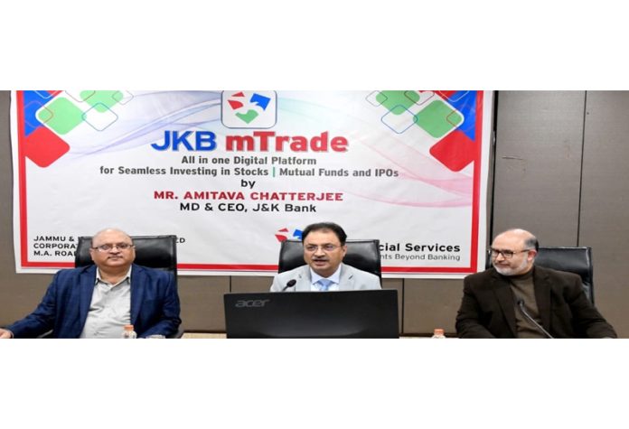 J&K Bank MD & CEO Amitava Chatterjee launching JKB mTrade mobile app in Srinagar on Thursday.