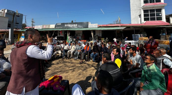R S Pathania addressing BJP cadres and the general public in Udhampur East Assembly constituency.