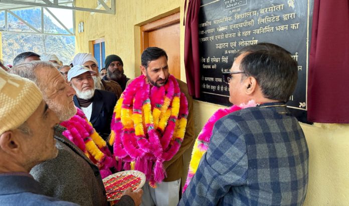MLA Bani, Dr Rameshwar Singh inaugurating new classrooms at Govt High School Barmota.