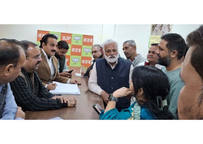 BJP leader Ch Vikram Randhawa attending a public delegation at BJP Headquarters in Jammu on Wednesday.