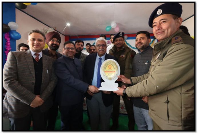 Justice Atul Sreedharan being welcomed at District Jail Bhaderwah on Saturday.
