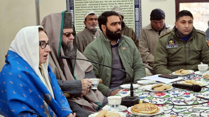 Waqf Chairperson, Dr Darakhshan Andrabi chairing a meeting in Srinagar. Waqf Chairperson, Dr Darakhshan Andrabi chairing a meeting in Srinagar.