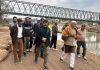 MLA Sham Lal inspecting the developmental works in Akhnoor on Wednesday.