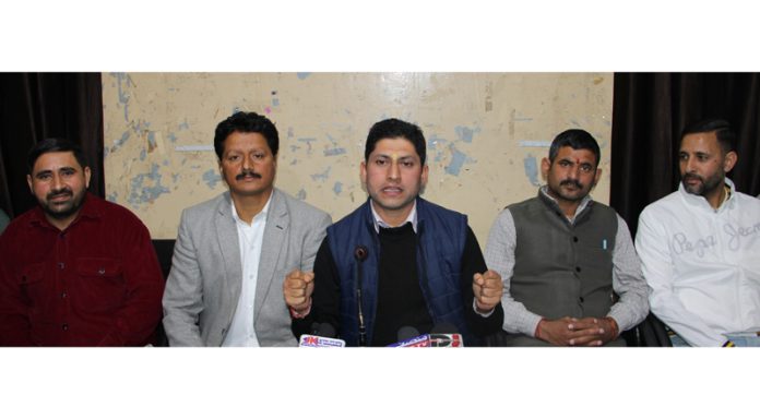 Representatives of Saraz Civil Society during a press conference at Jammu. -Excelsior/Rakesh