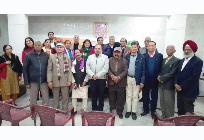 Guests, NDS office bearers and poets posing together during a Dogri Kavi Goshti in Jammu.