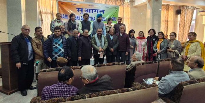 Dignitaries posing for a photograph during a function at Old Age Home in Jammu on Sunday. Dignitaries posing for a photograph during a function at Old Age Home in Jammu on Sunday.