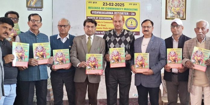 Ratan Lal Chargotra, Chairman Vishwakarma Sabha releasing annual magazine in Jammu on Sunday.
