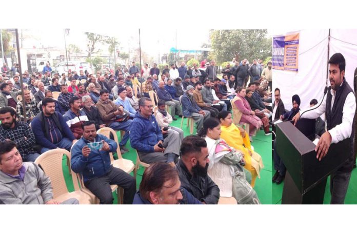 JMC Commissioner Dr Devansh Yadav addressing people during a Public Samvaad on Saturday.