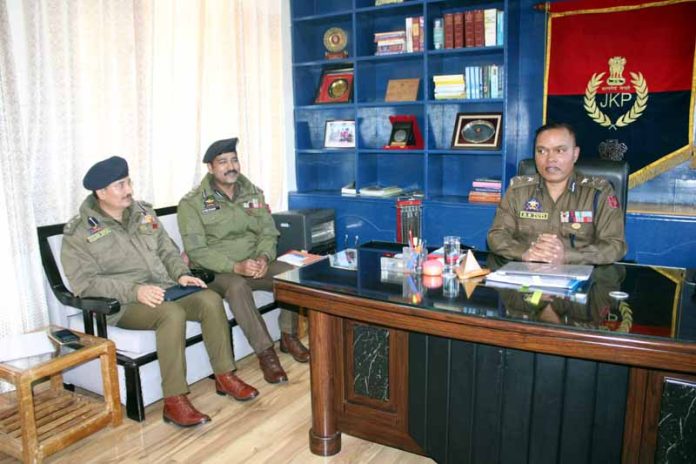 IGP Jammu, Bhim Sen Tuti, chairing a meeting at Range Police Headquarters in Batote.